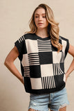 Checker With Stripes Pattern Sleeveless Sweater