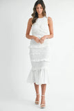Ruffled Popcorn Smocked Mermaid Midi Dress