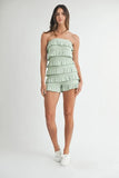 Pointelle Knit Fabric Ruffled Tube Romper
