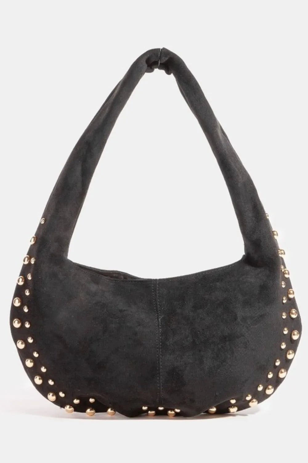 Studded Crescent Suede-Like Handbag