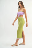 Ribbed Knit Color Block Cutout Midi Dress