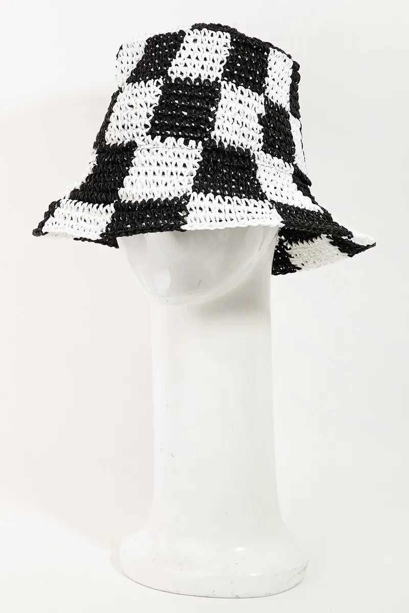 Checkered Design Knit Bucket Hat