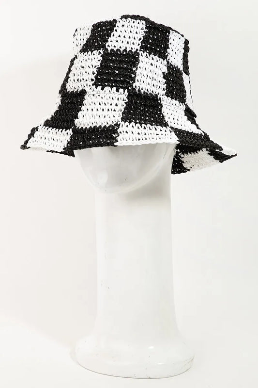Checkered Design Knit Bucket Hat