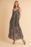 Printed V-Neck Frill Tiered Cami Dress