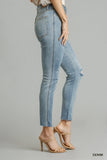 5-Pocket Stretch Denim Skinny Jeans with Raw Edge Detailing