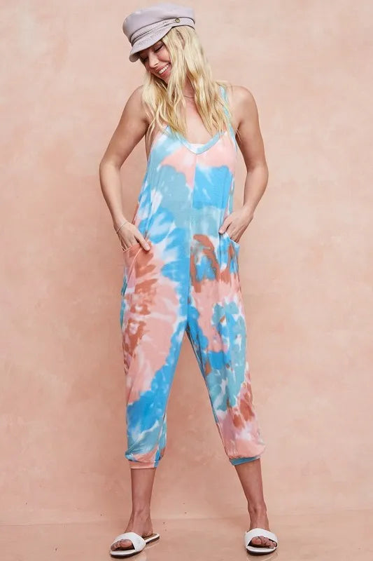 Tie Dye Knit Mid-length Casual Jumpsuit