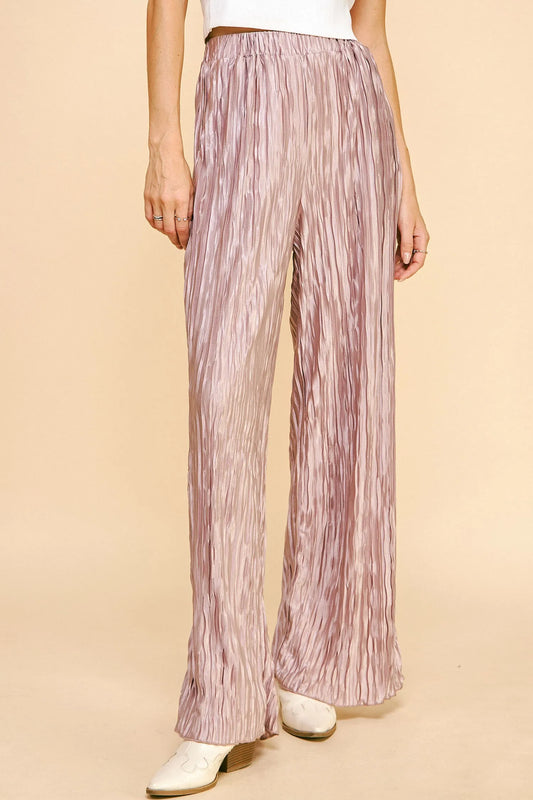 Geo-pleated Elastic Waistband Pants