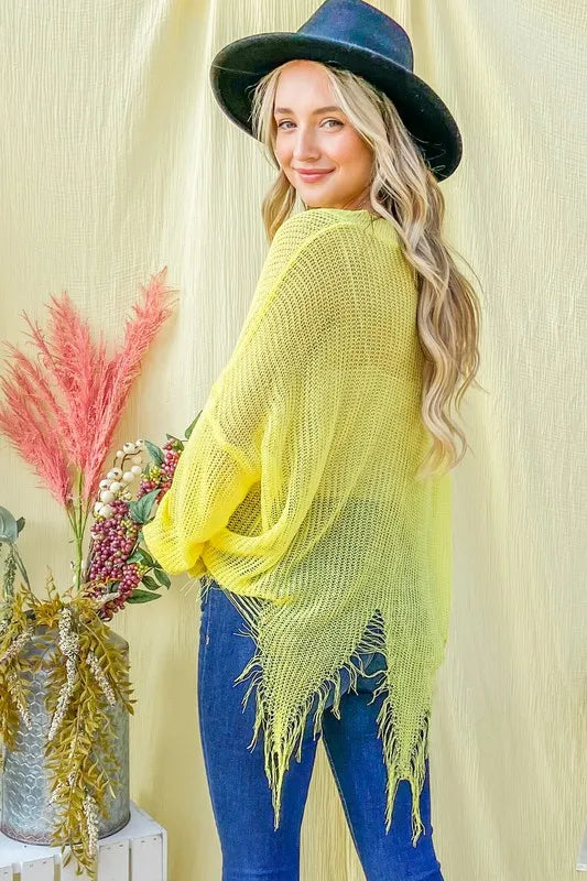 Distressed Mesh V Neck Spring Sweater Cover Up