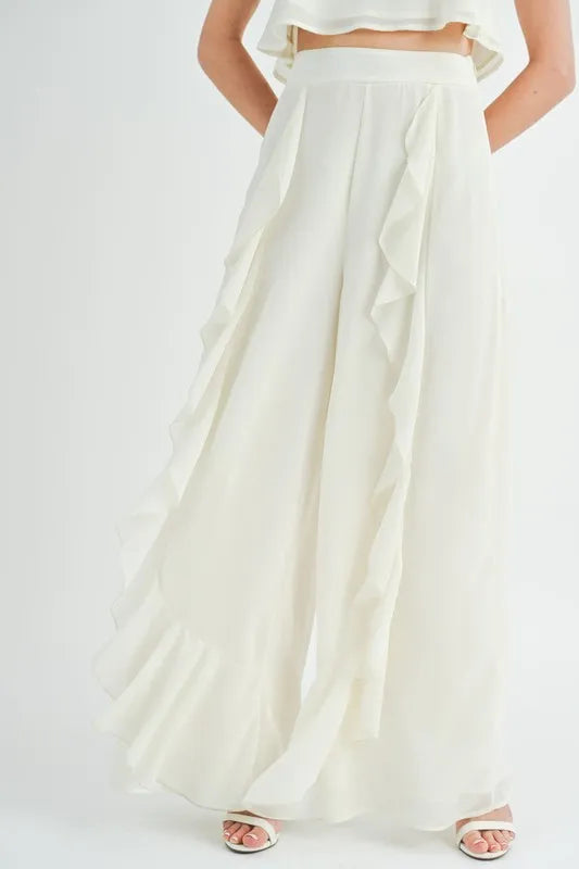 Crop Cami and Ruffled Wide Leg Pants Set