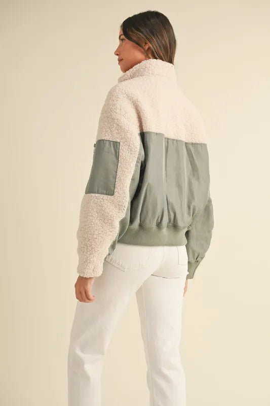 Shearling Contrast Bomber Jacket