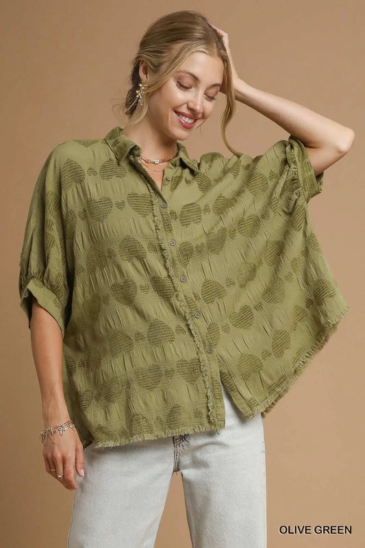 Boho Heart Jacquard Collared Blouse