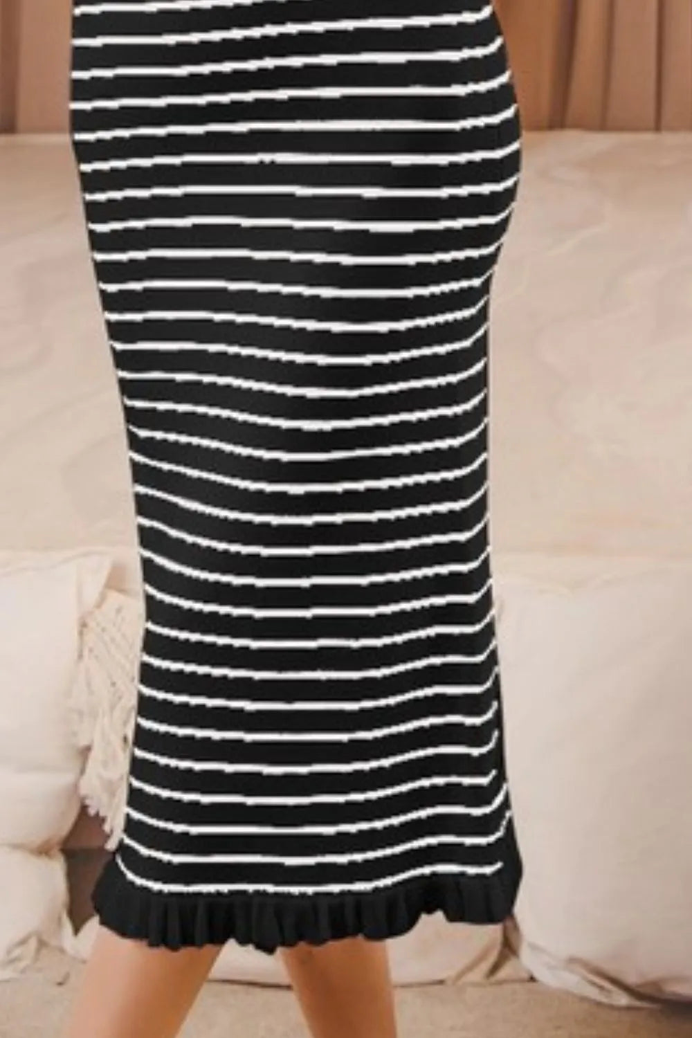 Stripe Sleeveless Sweater Knit Maxi Dress With Ruffled Hem
