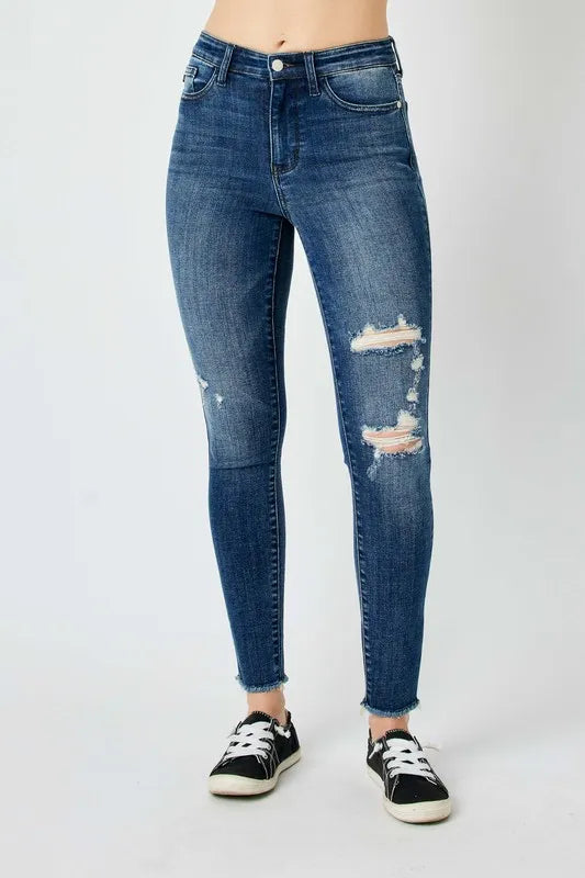 Full Size Curvy Fit Edgy Distressed Denim Pants