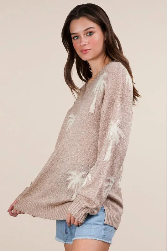 Palm Tree Graphic Oversized Knit Sweater