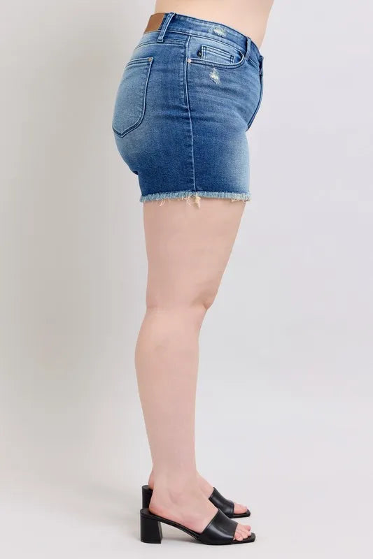 Full Size V-Front Denim Shorts with Shield Pockets Plus Size