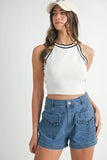 Contrast Trim Grecian Neck Cropped Tank