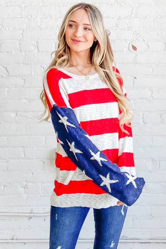 American Flag Long Sleeve Sweater