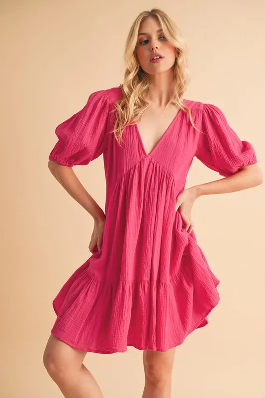 Tied Back Ruffled Short Sleeve Mini Dress