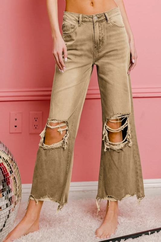 Distressed Vintage Washed Wide Leg Pants