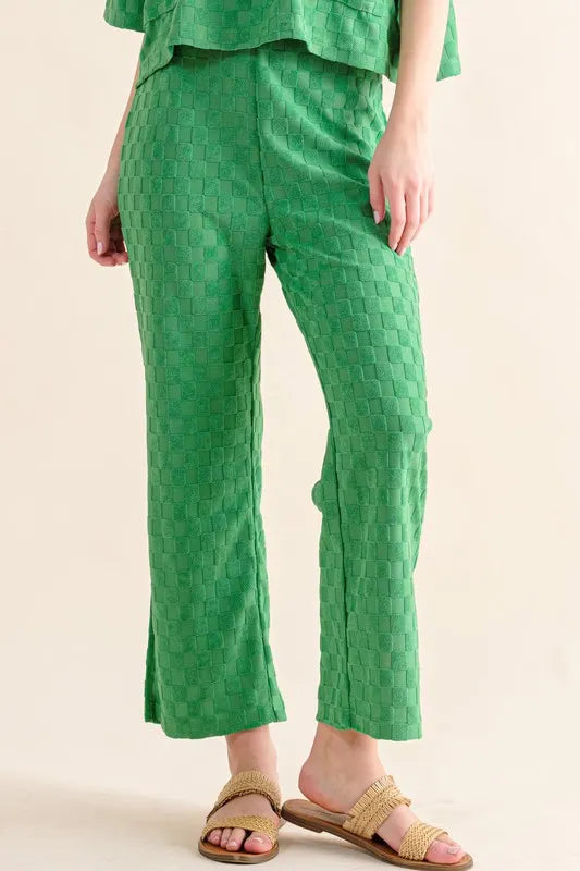 Brushed Texture Checker Board Pattern Casual Pants