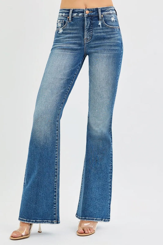 Full Size High Rise Tummy Control Flare Jeans