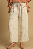 Full Size Lace Drawstring Embroidered Bow Wide Leg Pants Plus Size