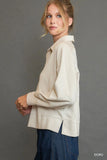 Raw Hem Collared Long Sleeve Shirt with Edge