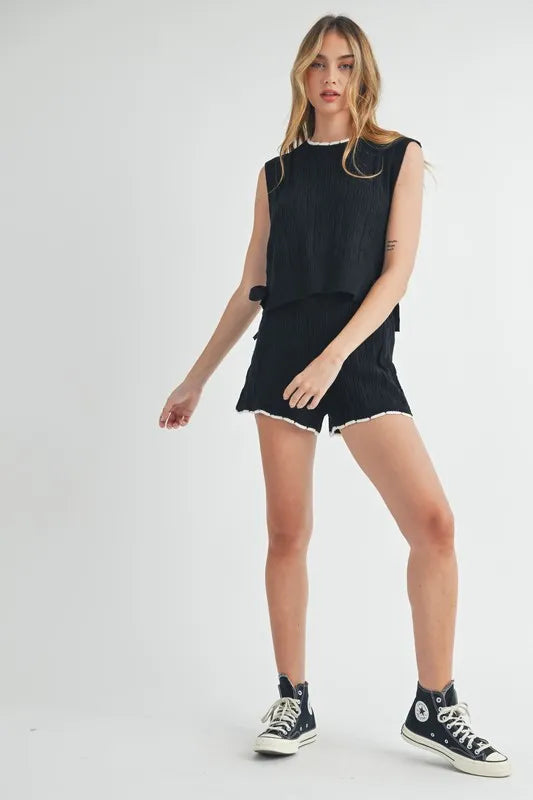 Side Tie Detail Knit Vest and Shorts Set