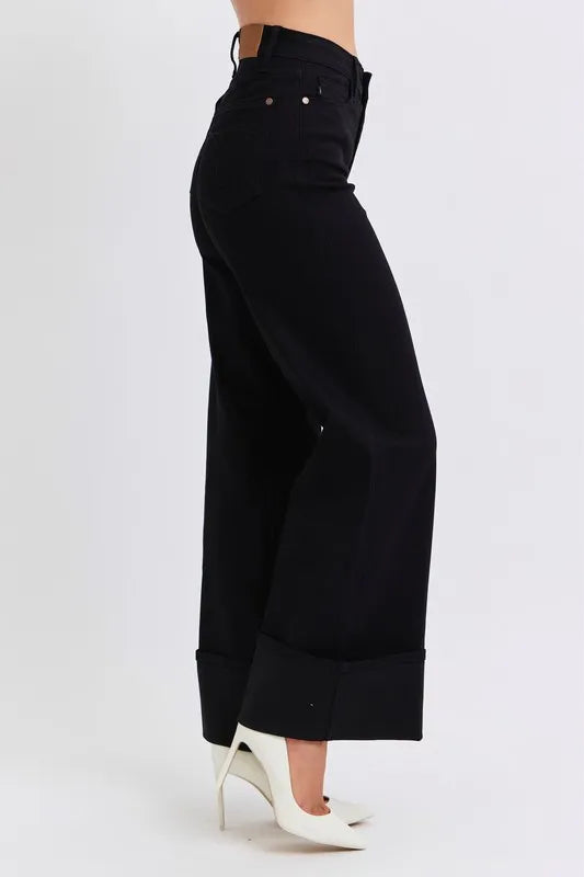Full Size High Waist Reto Wide Leg W/ Cuff Plus Size