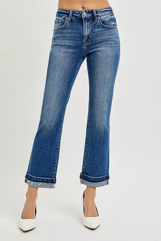 Cropped Raw Hem Stretch Denim Jeans