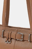 Buckle Detail Genuine Leather Shoulder Handbag