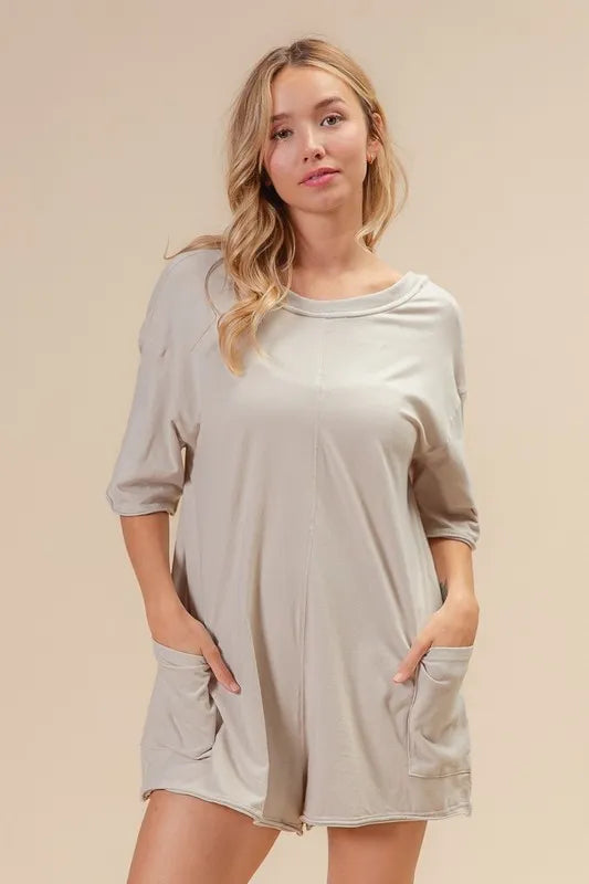 Retro-Inspired Open-Back Washed Romper