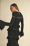 Long Sleeve Tiered Ruffle Knit Midi Dress