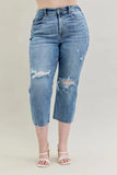 Full Size High Waist Destroy Crop Wide Leg Jeans Plus Size