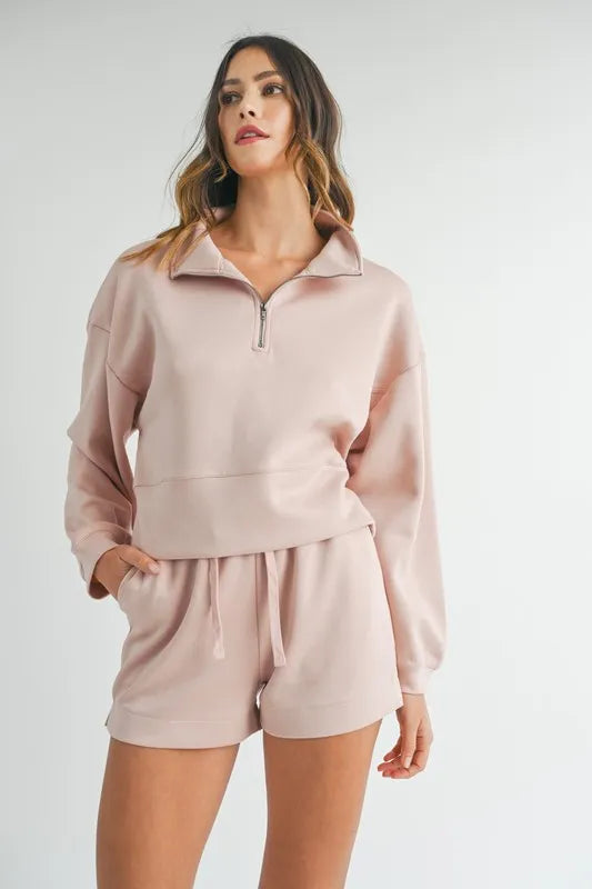 Half Zip Sweatshirt and Shorts Set
