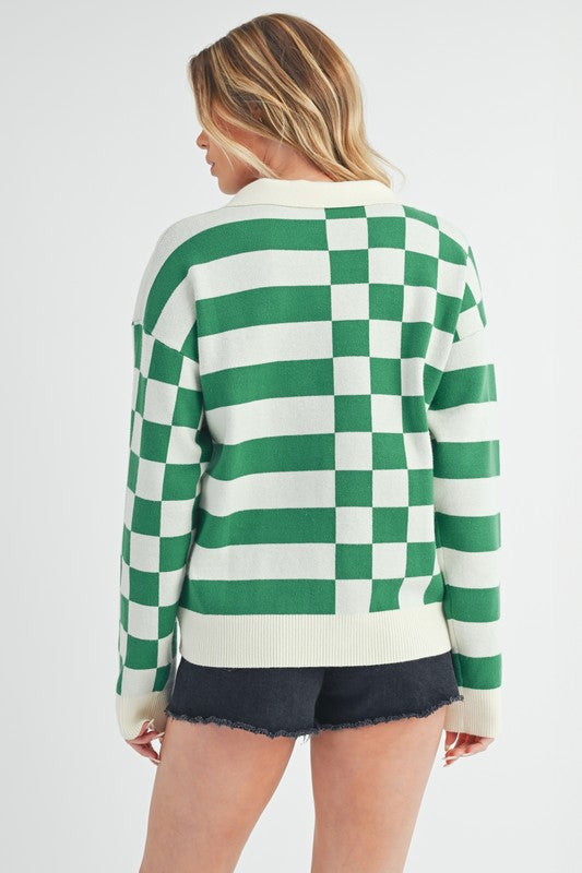 Striped & Checkered Drop Shoulder Sweater
