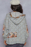 Floral Lace Patch Zip-Up Denim Jacket
