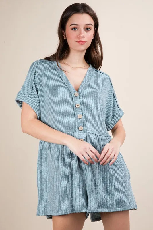 Two Tone Ribbed Knit Comfy Casual Romper