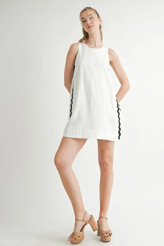 Linen Mix Side Ric Rac A-Line Mini Dress