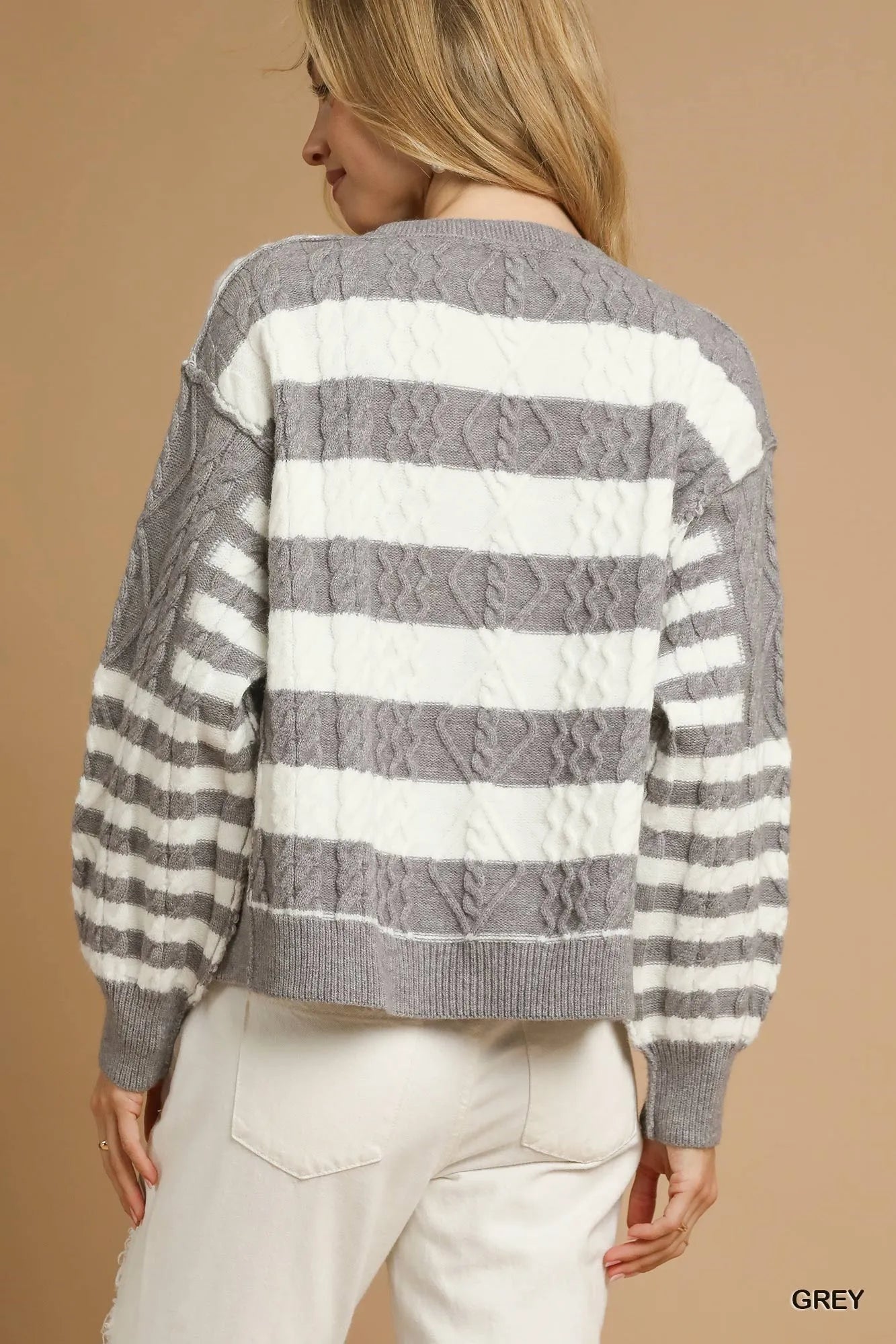 Cable-Knit Stripe Classic Button-Down Cardigan