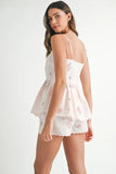 Stripe Embroidered Peplum Cami and Shorts Set