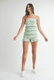 Pointelle Knit Fabric Ruffled Tube Romper