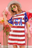 American Flag Theme Usa Print Sequin Dress