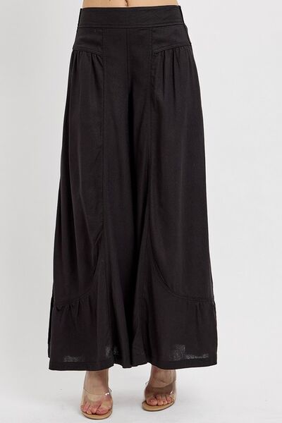 Shirring Detail Wide Leg Pants