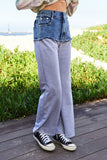 Raw Hem Denim Patchwork Wide Leg Pants