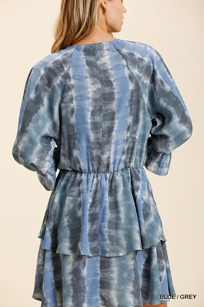 Boho-Chic Ruffled Wrap Dress with Elastic Waistbelt