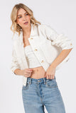 Button Down Cropped Denim Jacket with Patch Pockets