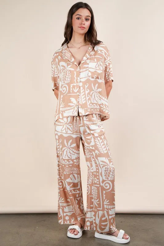 Printed Casual Wide Leg Resort Pants