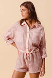 Textured Knit Button Front Romper