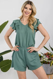 Full Size Rib Romper with Flutter Sleeves Plus Size